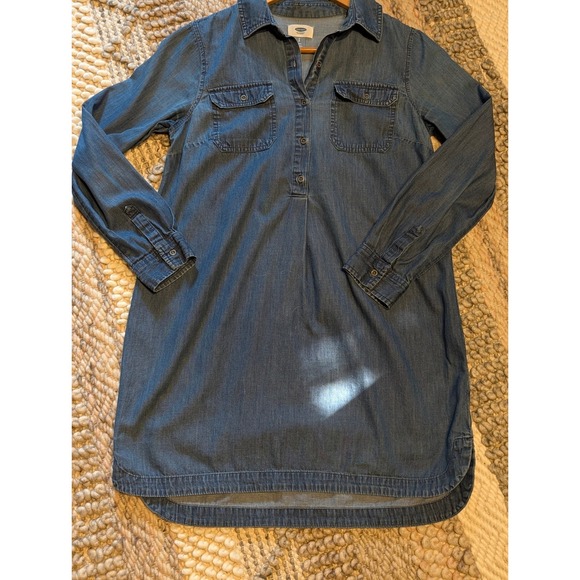 Old Navy Dresses & Skirts - Old Navy Denim Shirt Dress Womens Small Petite Blue Long Sleeve Cotton Mini